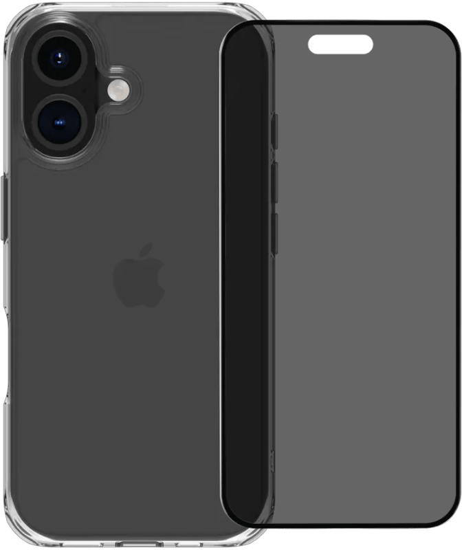 BlueBuilt Protective Back Cover iPhone 16 Transparant + Privacy Screenprotector Glas