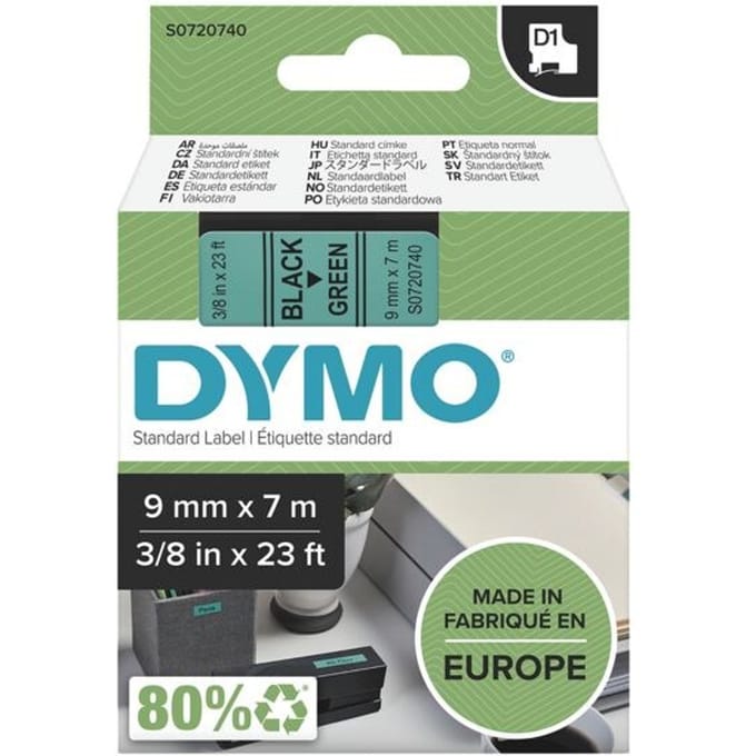 Etiketten DYMO D1 40919 Polyester Tapekleur: Groen Tekstkleur:Zwart 9 mm 7 m
