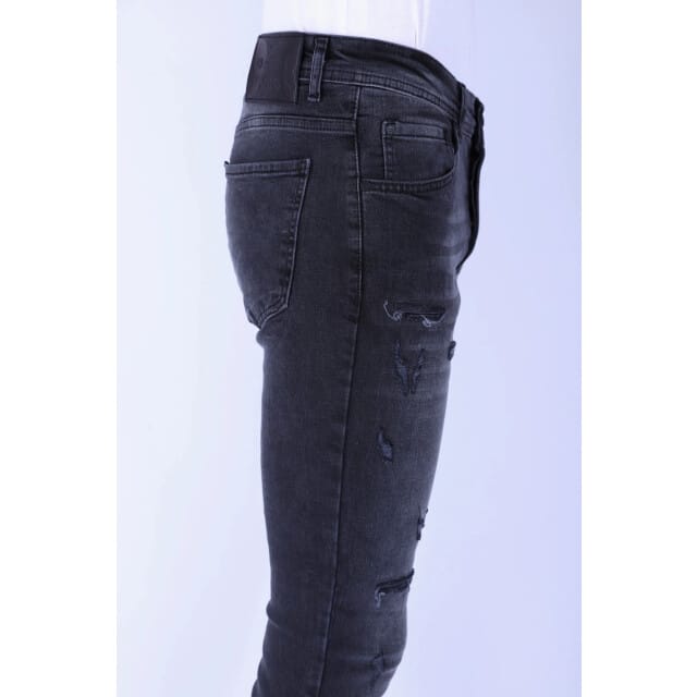 Ripped Jeans voor Mannen Slim Fit met Stretch - 1104 - Zwart
