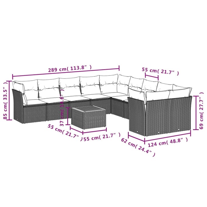 vidaXL - 11-delige - Loungeset - met - kussens - poly - rattan - grijs