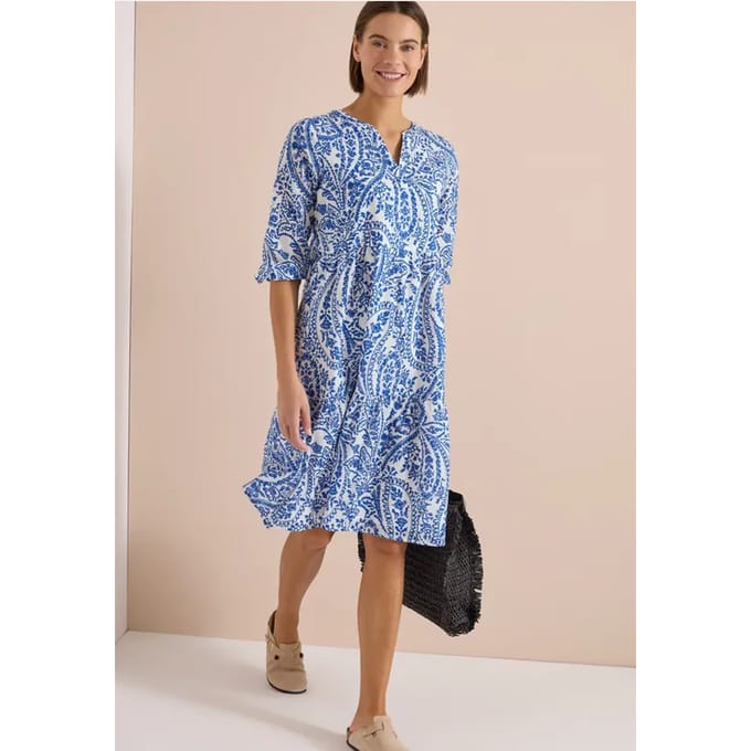 Midi-jurk met gespleten hals en print