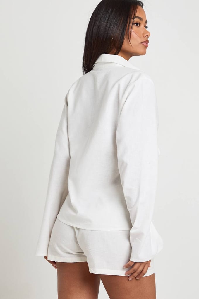 boohoo Dames Linnen-look Short Met Kralen | Natural | Maat: 42