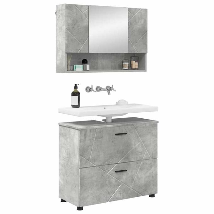 vidaXL - Badkamermeubel - Set - 2 - st - Beton - Grijs - 76,5 - x - 35 - x - 64 - cm