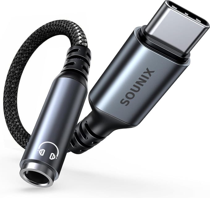 Sounix USB-C naar 3.5mm TRRS Hoofdtelefoon Jack Adapter - 16Bit - 48Khz - USB C Jack - Audio Jack Kabel - Zwart