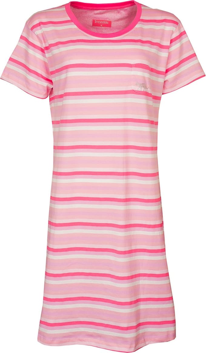 Irresistible Dames Nachthemd - Slaapkleed - Gestreept - Roze - Maat L