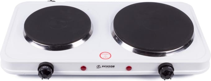 Benson Compacte elektrische kookplaat - 2 pits - gietijzer - 5 warmtestanden - 2500 watt - wit/zwart