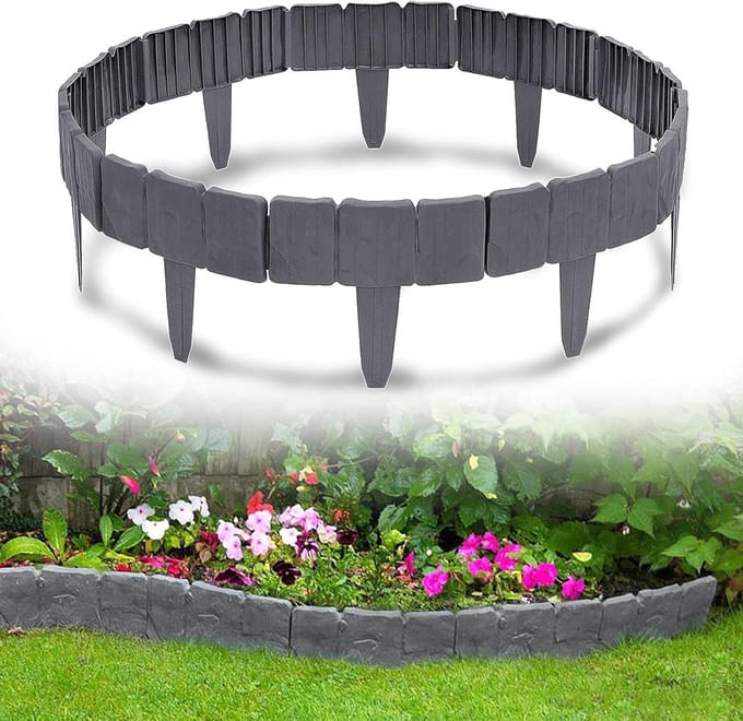 Gazonrand Steenlook - Bloembedrand Tuinrand - Tuin Ordenen - Flexibel Insteeksysteem - 70 Stuks - Antraciet