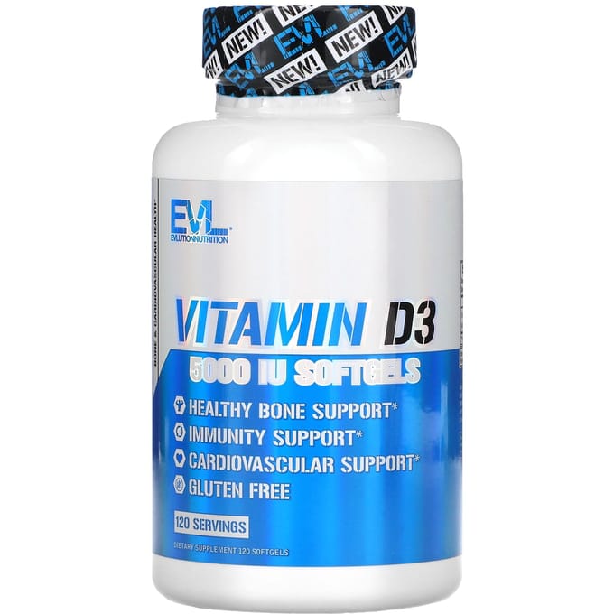 EVLution Nutrition, Vitamine D3, 5.000IE, 120 softgels