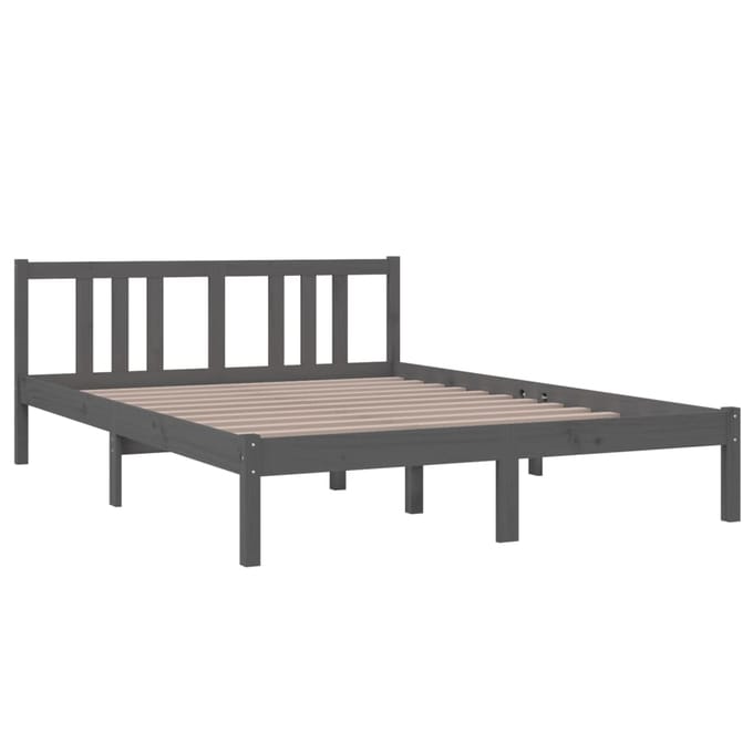 vidaXL - Bedframe - massief - hout - grijs - 140x200 - cm