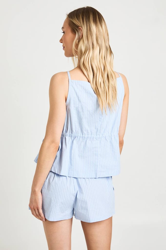 boohoo Dames Petite Boxer Runner Short Met Elastische Taille En Streepdessin | Blue | Maat: 10