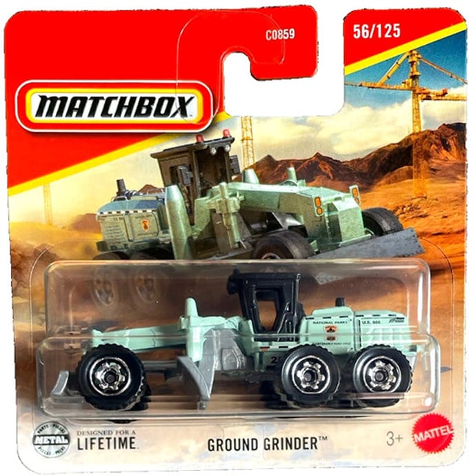 GROUND GRINDER MBX 56-125 CONTRUCTION ARMY GREEN MATCHBOX 1:64 SHORT CARD