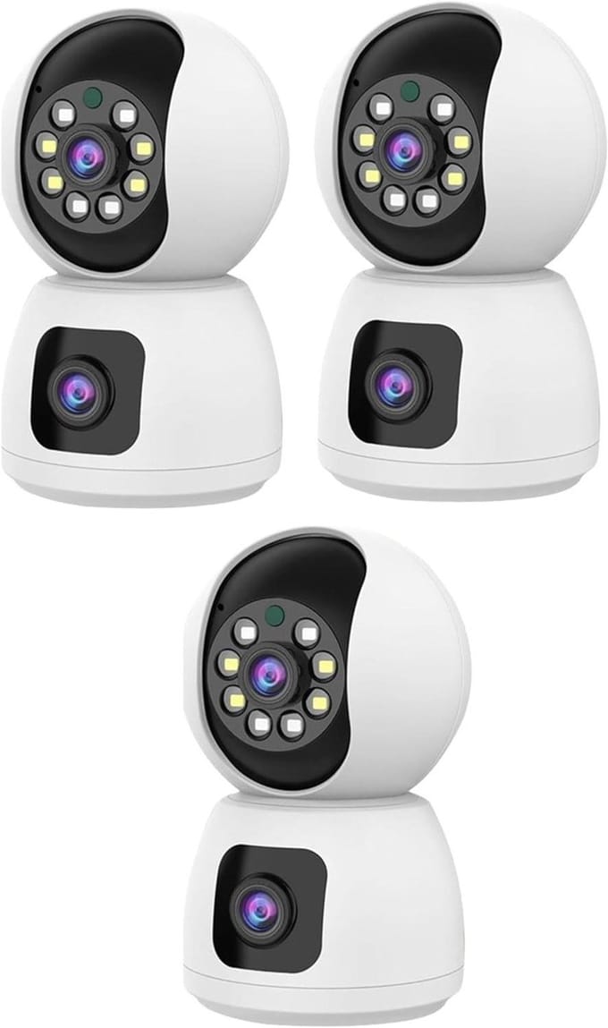 Wifi PTZ Camera - Beveiligingscamera Set - Huisbewaking - Dubbele Lens - 3 Stuks - Wit
