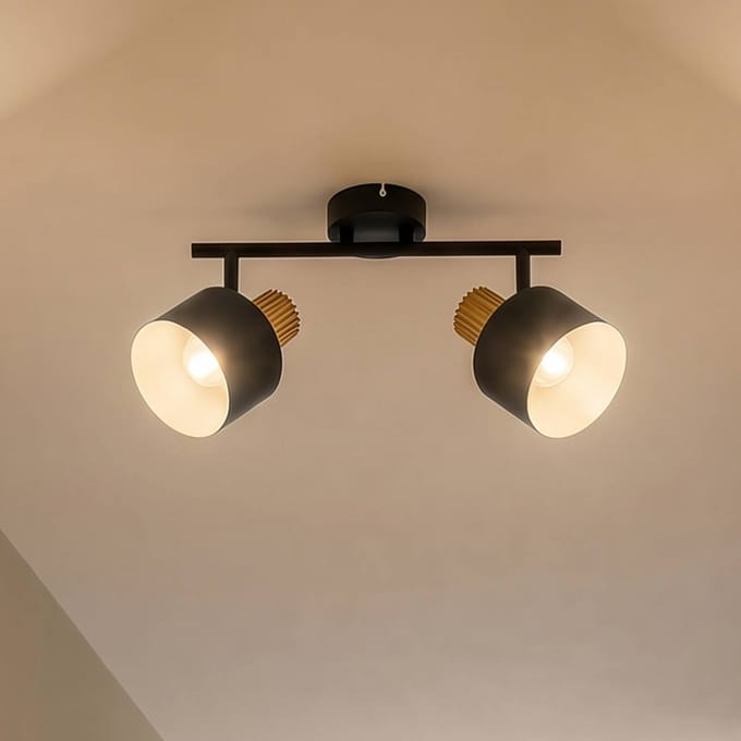 Lindby - buitenspot - 2lichts - IJzer, rubberhout - H: 23.4 cm - E14 - zwart, licht hout, wit