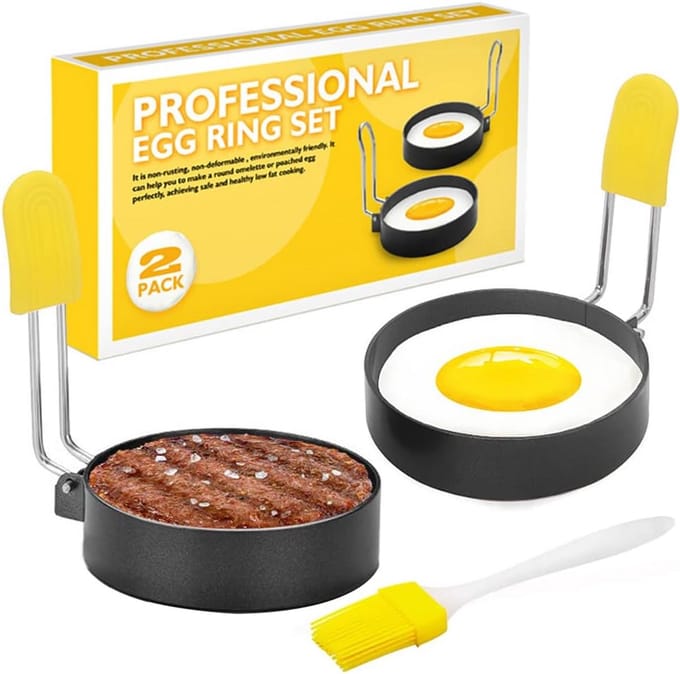 Ronde Eierringen Set van 2 - Ideaal voor Gebakken Eieren, Ontbijt Sandwiches & McMuffins