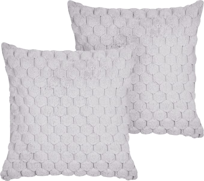 PURSLANE - Set van 2 kussens - Lichtgrijs - 43 x 43 cm - Nepbont