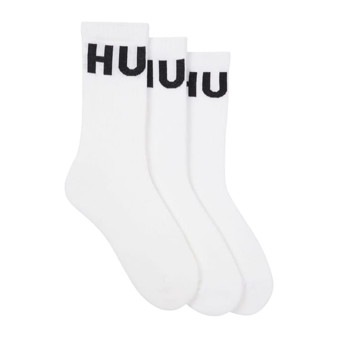 Hugo Unisex Adult Iconic Contrast Logo Sokken (Set van 3) (Wit)