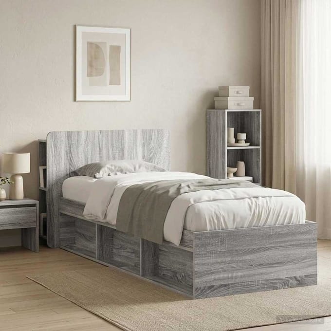 vidaXL - Hoofdeinde - Kast - met - opslag - Grijs - sonoma - Bewerkt - hout