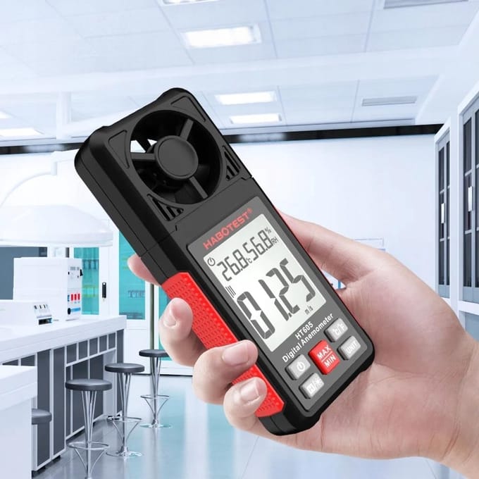 Digitale Windmeter - Luchtstroommeter - Meten Windsnelheid - Draadloze Connectiviteit - Compact Formaat - Zwart