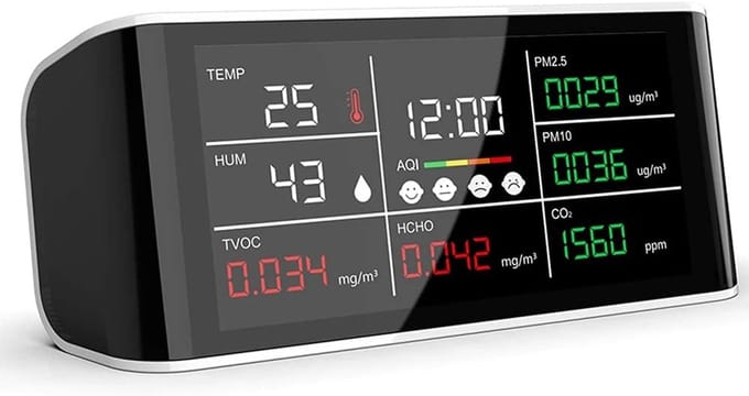 Luchtkwaliteitsmeter - CO2 meter - Binnenlucht Meten - Multifunctionele Sensor - 4.3 Inch LCD - Zwart