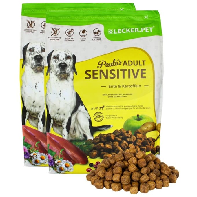 8 kg Lecker.Pet® Paula's Adult Sensitive Eend & Aardappel droog hondenvoer compleet voer
