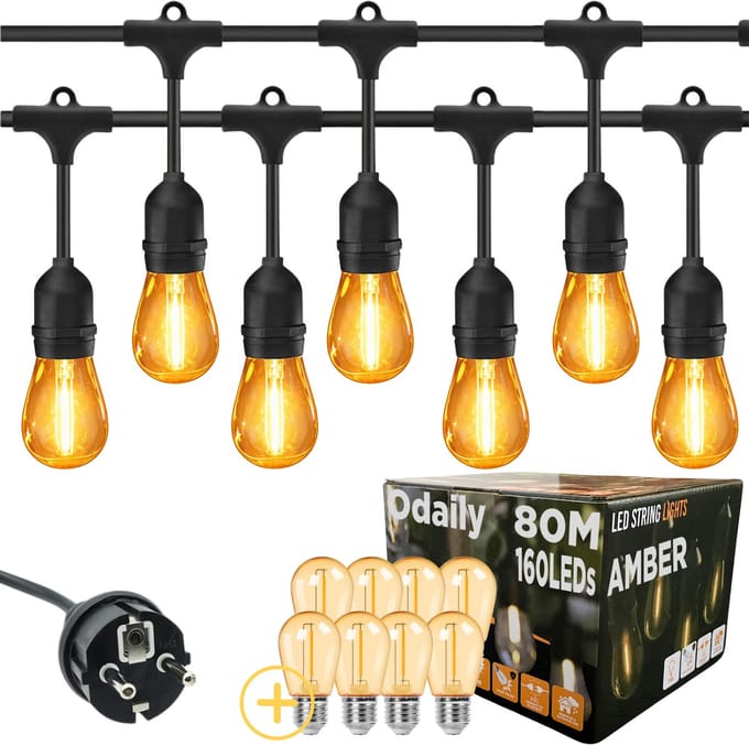Odaily Lichtsnoer Amber - 80 Meter - 160 LED Lampen - Extra Warm Wit Licht - Professionele Kwaliteit