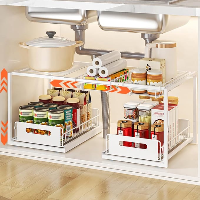 Omgoods - Uittrekbare Keukenorganizer, 2 Verdiepingen, Wit