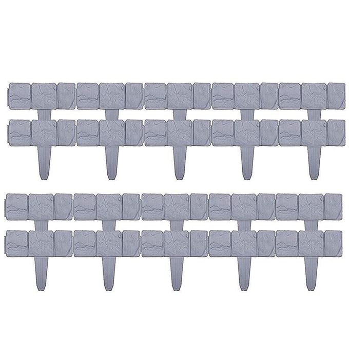 Bordure de Clôture de Jardin Plastique Effet Pierre Massif Parterre Gazon Plante Panneaux Décoratifs Bordure 10PCS