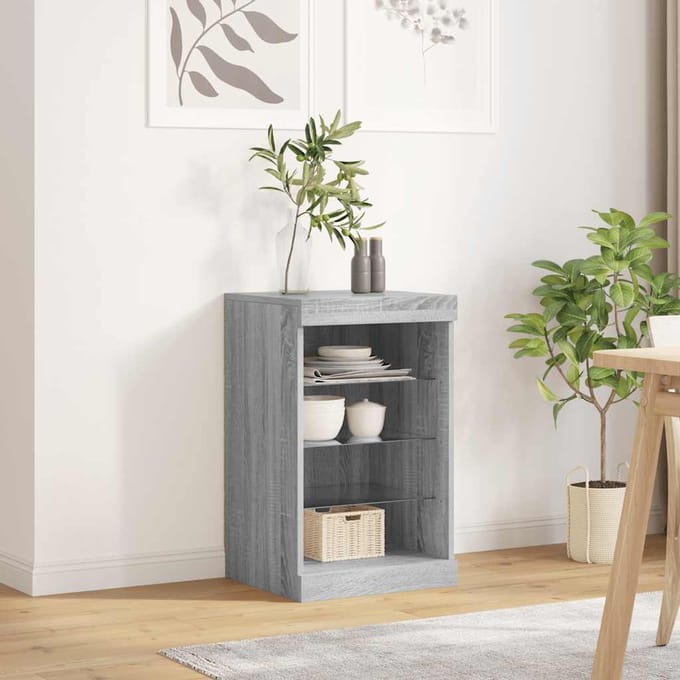 vidaXL - Dressoir - met - LED-verlichting - 41x37x67 - cm - grijs - sonoma - eiken