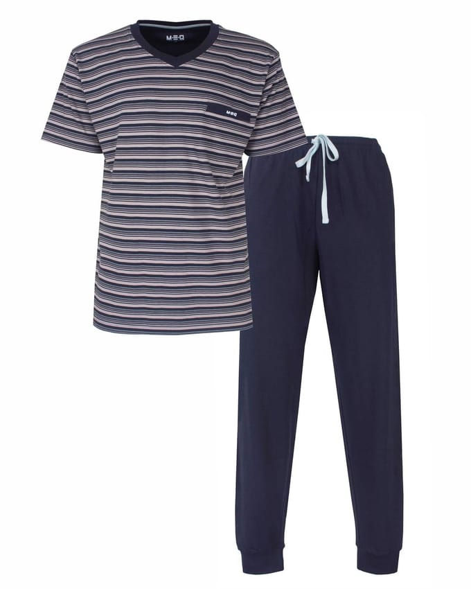 MEQ Heren Pyjama Set - Korte Mouwen - Katoen - Gestreept - Maat M