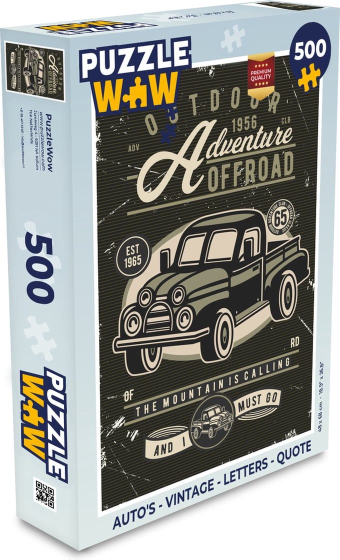 Puzzel Auto's - Vintage - Letters - Quote - Legpuzzel - Puzzel 500 stukjes