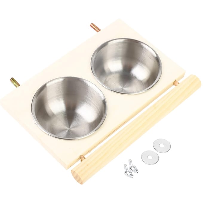 Bol d'alimentation pour perroquet Acier inoxydable Mangeoire à eau et à nourriture Accessoire de cage avec support Double bol gray