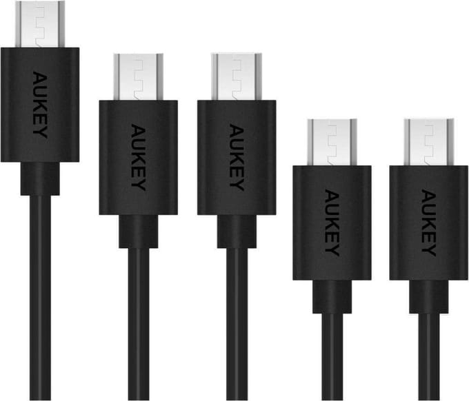 Aukey Micro USB kabel - 5 stuks -met 2-in-1 Micro USB naar Type C/USB-C Adapter- Zwart