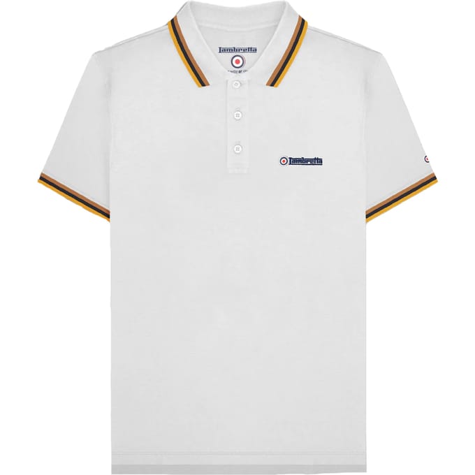 Lambretta Heren SS25 Triple Tipped Groot & Lang Poloshirt (Wit/Tabak/Navy/Goud)
