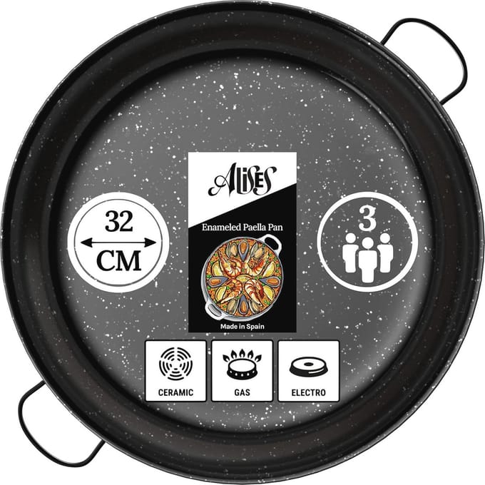 Geëmailleerde Carbon Steel Paella Pan 32 cm - Natuurlijk Non-Stick Kookpan