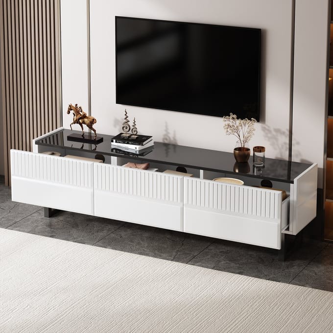 REDOM - TV-meubel - MDF en PB - hoogglans afwerking - 170 L x35 B x 47 H(cm) - Black,White