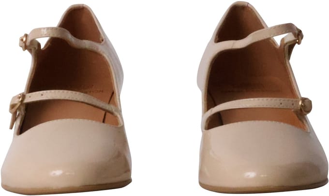 Leren ballerina's met hak, kleur Pivoine