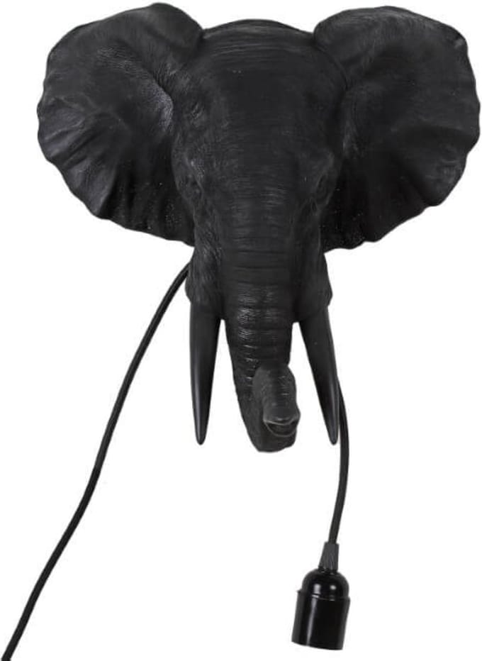Wandlamp olifant zwart polystone 33 cm
