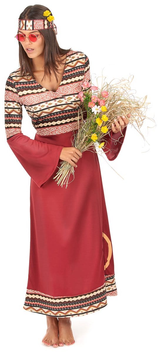 Vegaoo - Bordeaux rood hippie kostuum voor vrouwen