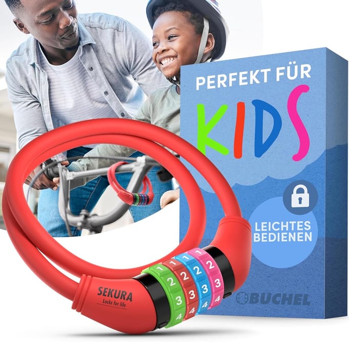 Kinderfietsslot - Combinatieslot - Fiets Beveiligen - Cijfercode Instelbaar - 120 cm - Rood