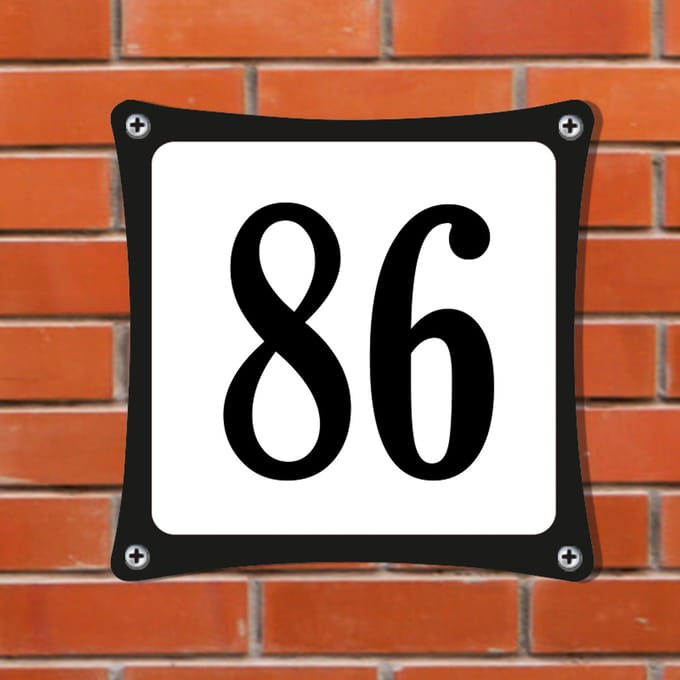 Decoporta Huisnummerbord Emaille-Look - Nummer 86 - Standaard - 10 x 10 cm | incl. schroeven