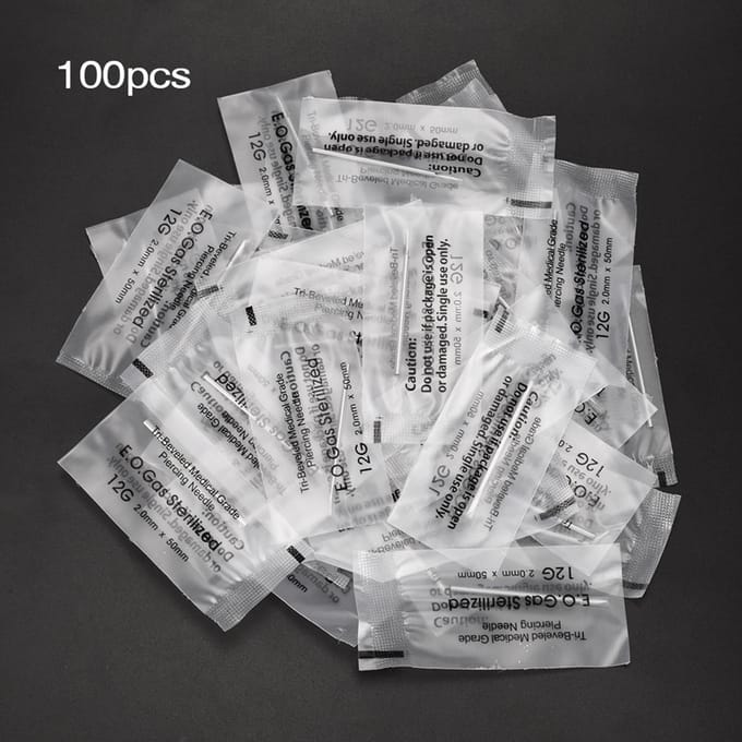 100 stuks wegwerp piercingnaald roestvrij staal steriele piercingnaalden tat ook accessoires white