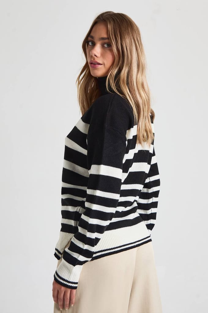 boohoo Dames Stripe Roll Neck Jumper | Zwart | Maat: Small