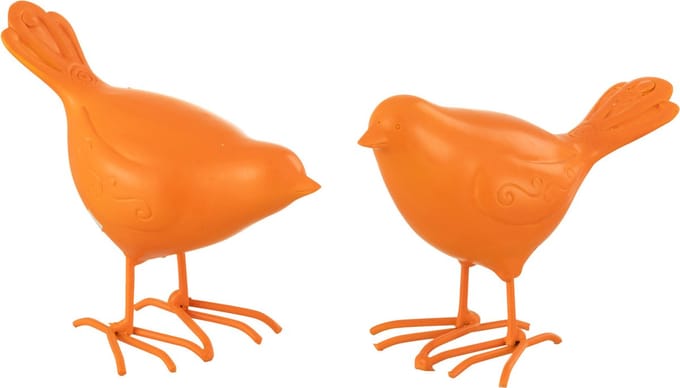 J-Line figuur Vogel - polyresin - oranje - small - 2 stuks