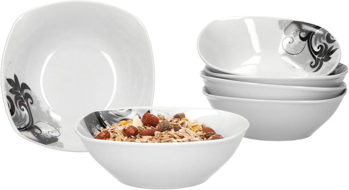 Set van 6 granen saladeschalen Black Flower 14cm