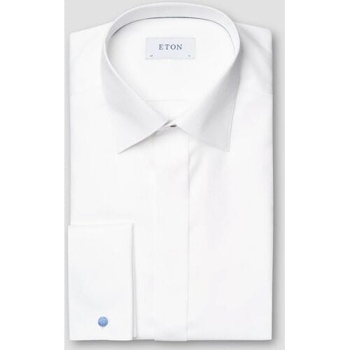 Eton Overhemd Subtle Rich Geometric Structure Dobby Weave Rounded French Cuffs Wit / male