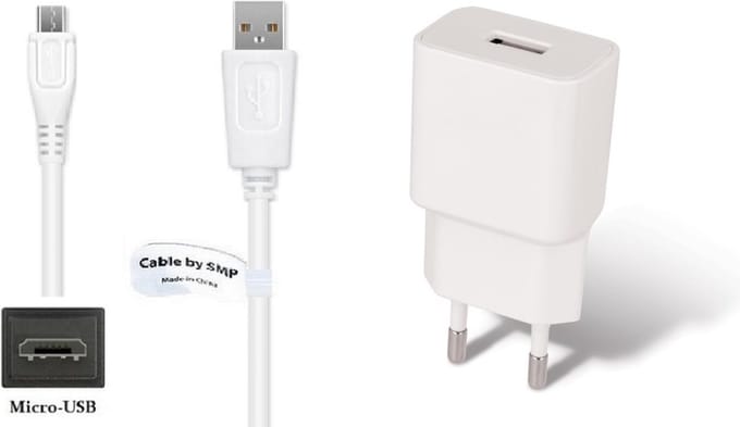OneOne 2A lader + 0,9m standaard Micro USB kabel. Universele oplader adapter past op Pocketbook eReader Basic Lux / Lux 2 / Lux 3 / Lux 4, Basic 2 / 3 / 4, Color 1, InkPad 3 / 3 Pro, Touch Lux 2 / Lux 3 / Lux 4 / Lux 5
