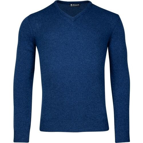 Baileys Trui Two Ply Scottish Lambswool V-Neck Pullover Single Knit Cobalt / male