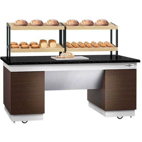 GGM Gastro Brotregal DUBLIN - 2000mm - mit Rollen - schwarze Granit-Arbeitsplatte Bruin / Zwart / Wit