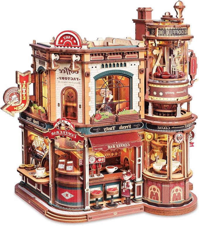 Houten Puzzel Fabriek - 3D Modelbouw - Hobby Project - Mechanisch Diorama - 237x166x250 mm