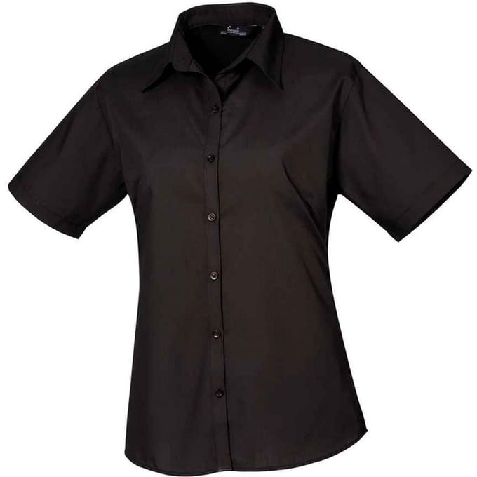 Premier Dames/Dames Popeline Blouse met Korte Mouwen (Zwart)